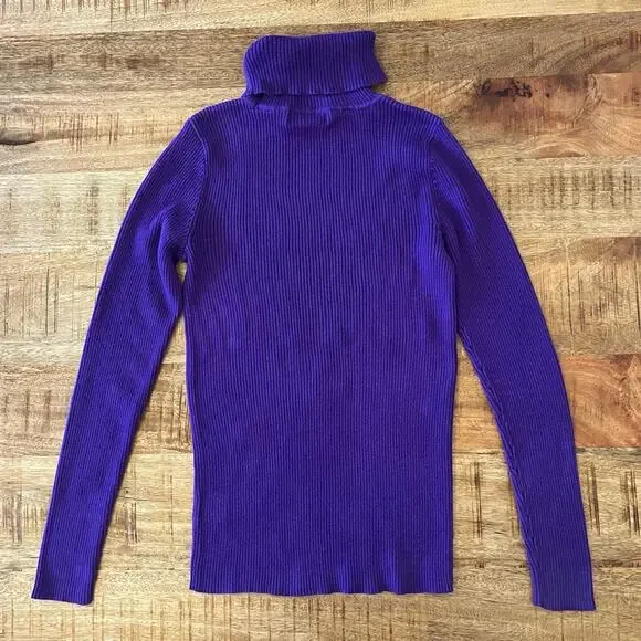 Lauren Ralph Lauren Turtleneck Sweater Women XS Ribbed Purple - Picture 6 of 10